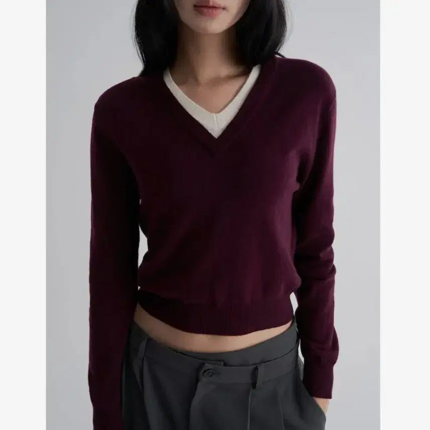 [BUNJANG] 8Seconds V-Neck Burgundy Knit / 에잇세컨즈 브이넥 와인 버건디 니트