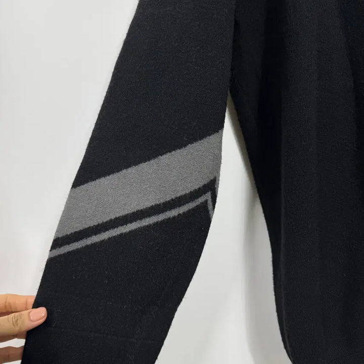 [BUNJANG] System Men's Black Gray Striped Zip-Up Cardigan 105 / 한섬 시스템 블랙 그레이 스트라이프 집업가디건 남자 105