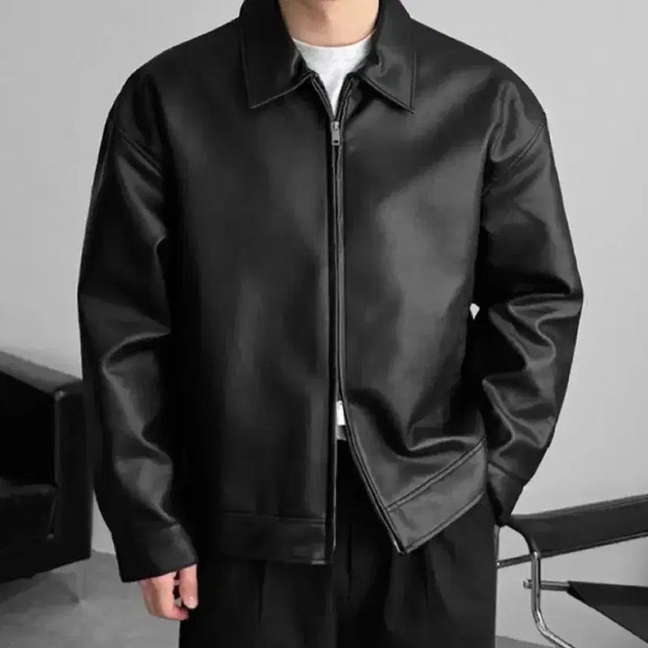 [BUNJANG] Leather Collar Jacket Black 3XL / 가죽 카라 자켓 블랙 3XL(115-120)사이즈 판매합니다.[새상품]