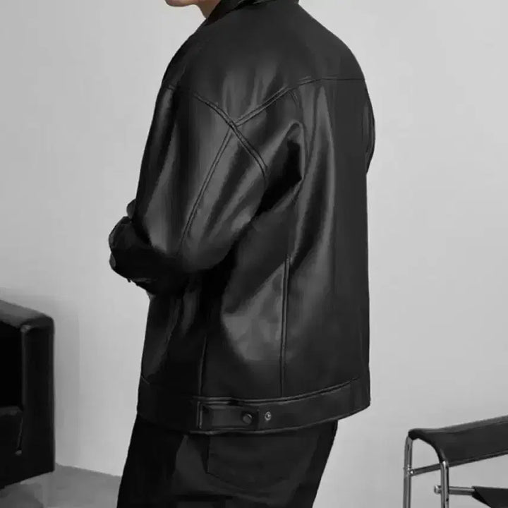 [BUNJANG] Leather Collar Jacket Black 3XL / 가죽 카라 자켓 블랙 3XL(115-120)사이즈 판매합니다.[새상품]