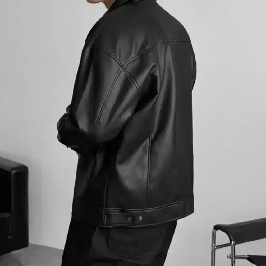 [BUNJANG] Leather Collar Jacket Black 3XL / 가죽 카라 자켓 블랙 3XL(115-120)사이즈 판매합니다.[새상품]