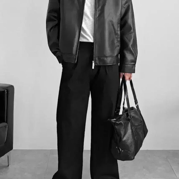 [BUNJANG] Leather Collar Jacket Black 3XL / 가죽 카라 자켓 블랙 3XL(115-120)사이즈 판매합니다.[새상품]