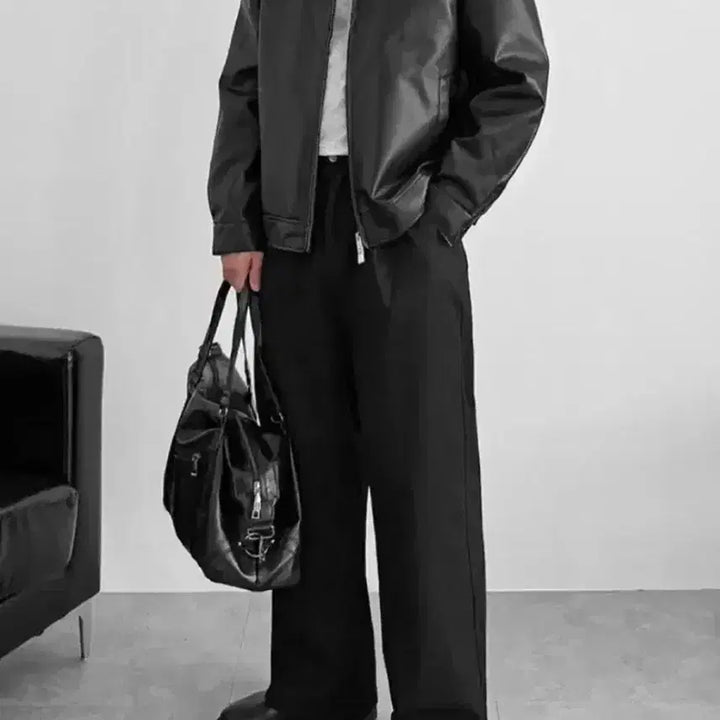 [BUNJANG] Leather Collar Jacket Black 3XL / 가죽 카라 자켓 블랙 3XL(115-120)사이즈 판매합니다.[새상품]