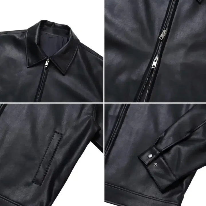 [BUNJANG] Leather Collar Jacket Black 3XL / 가죽 카라 자켓 블랙 3XL(115-120)사이즈 판매합니다.[새상품]