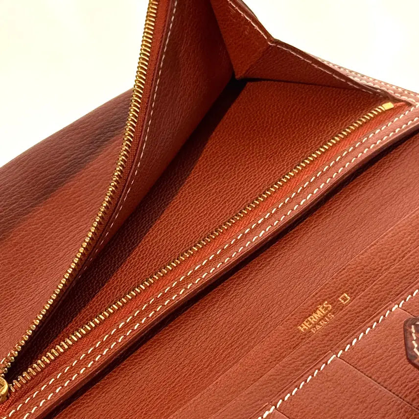 [BUNJANG] Hermes Bearn Alligator Long Wallet Brown Gold / 에르메스 와니 베안 장지갑 엘리게이터 브라운 골드