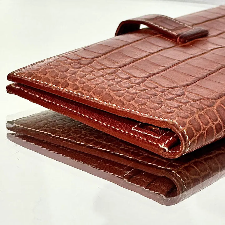 [BUNJANG] Hermes Bearn Alligator Long Wallet Brown Gold / 에르메스 와니 베안 장지갑 엘리게이터 브라운 골드