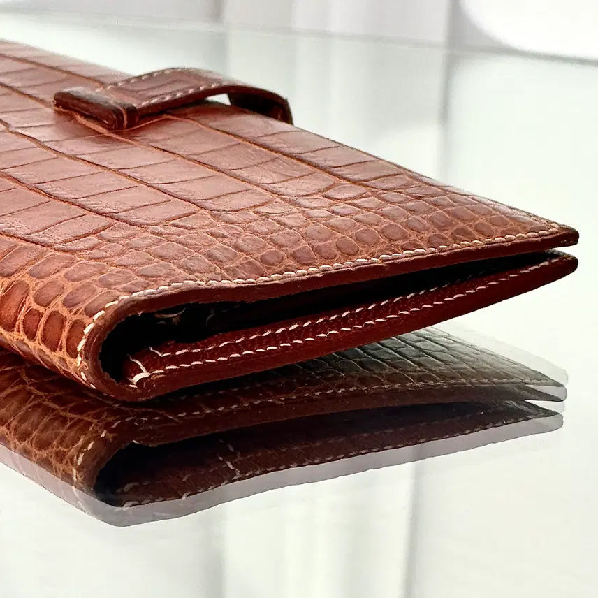 [BUNJANG] Hermes Bearn Alligator Long Wallet Brown Gold / 에르메스 와니 베안 장지갑 엘리게이터 브라운 골드