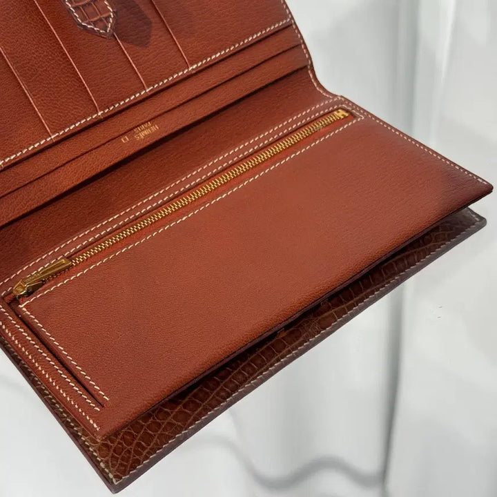 [BUNJANG] Hermes Bearn Alligator Long Wallet Brown Gold / 에르메스 와니 베안 장지갑 엘리게이터 브라운 골드