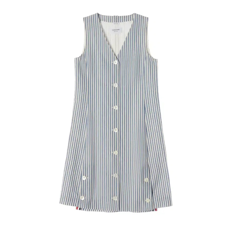 [BUNJANG] Thom Browne Stripe Wool Mohair Sleeveless V-Neck Button Dress / 톰 브라운 스트라이프 울 모헤어 슬리브리스 브이넥 버튼 원피스
