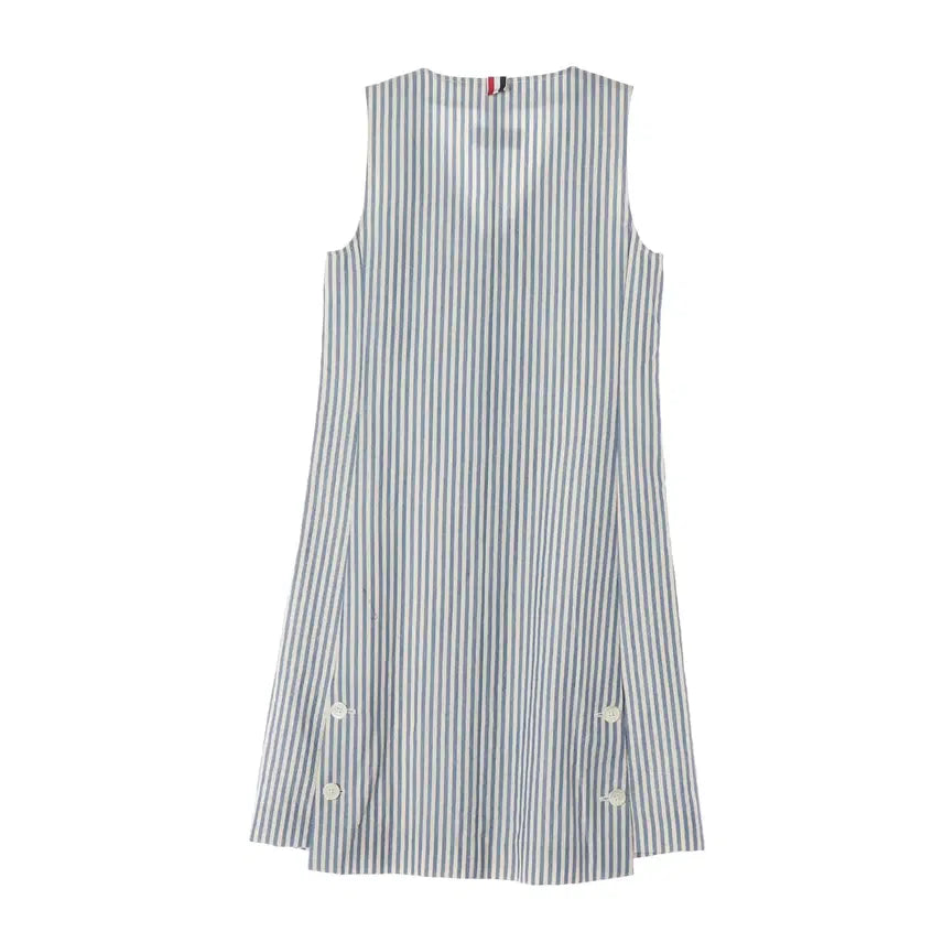 [BUNJANG] Thom Browne Stripe Wool Mohair Sleeveless V-Neck Button Dress / 톰 브라운 스트라이프 울 모헤어 슬리브리스 브이넥 버튼 원피스