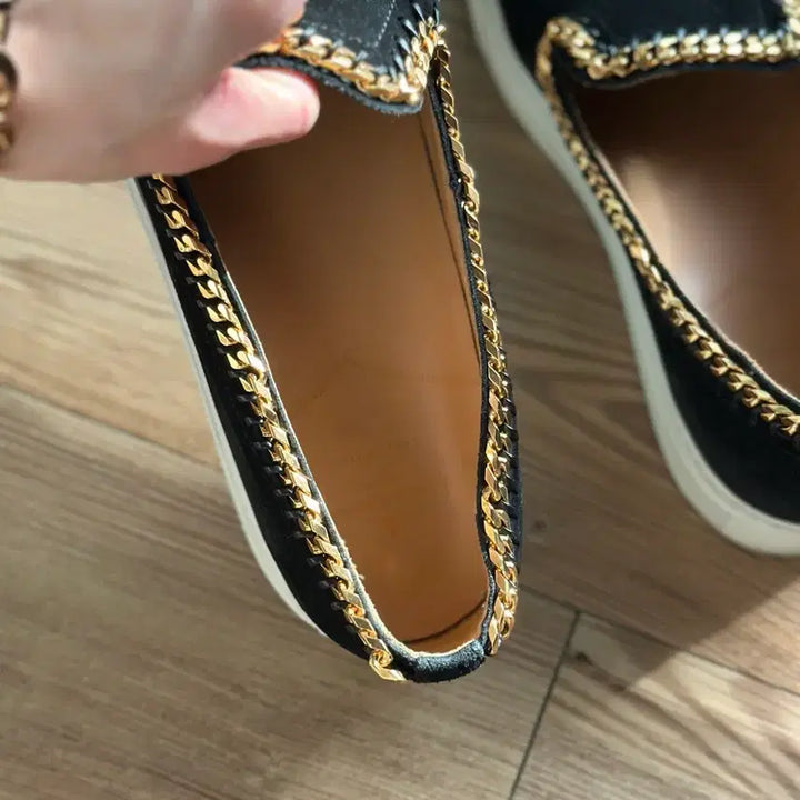 [BUNJANG] Lui Reeman Black Suede Gold Chain Slip-on / 루이리만 블랙 스웨이드 금장 체인 슬립온 42