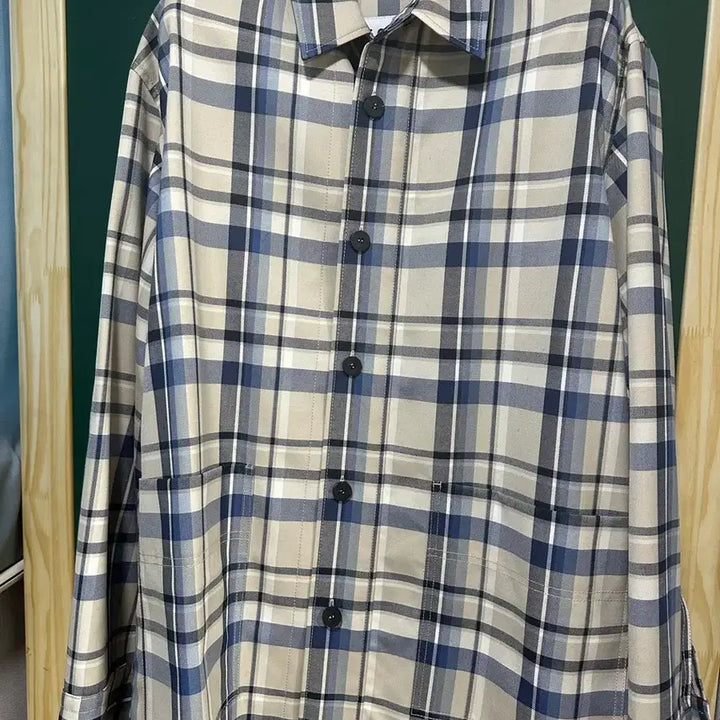 [BUNJANG] Solid Homme Beige Blue Check Shirt Jacket / 46 솔리드옴므 베이지블루 체크 셔츠 자켓
