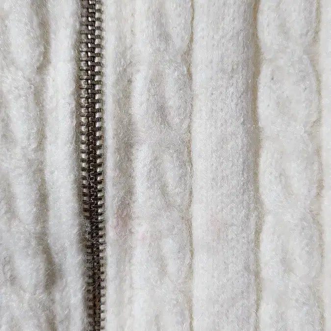 [BUNJANG] Ivory Cable Knit Zip-Up Cardigan / 아이보리 꽈배기 니트 집업 가디건