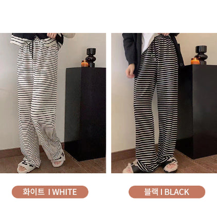 [BUNJANG] Striped Pants Spring Summer Trousers Banded Pajama Homewear / 스트라이프 바지 봄 여름 팬츠 밴딩 팬츠 잠옷 파자마 홈웨어