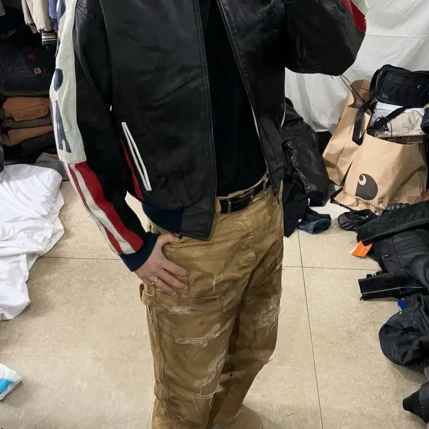 [BUNJANG] Michael Hoban USA Flag Leather Jacket / Michael Hoban 빈티지 성조기 가죽 자켓