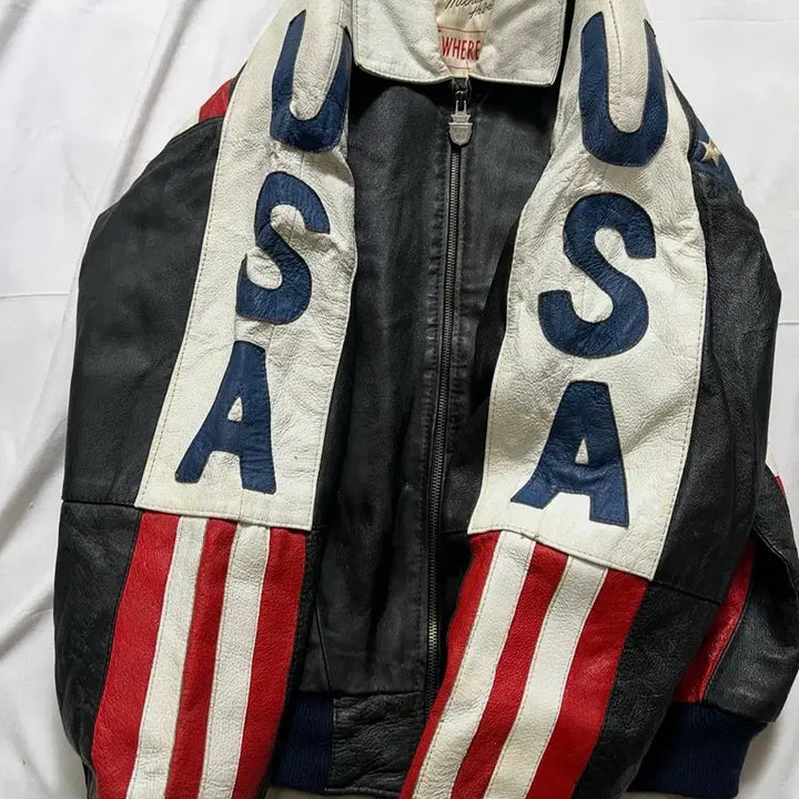 [BUNJANG] Michael Hoban USA Flag Leather Jacket / Michael Hoban 빈티지 성조기 가죽 자켓