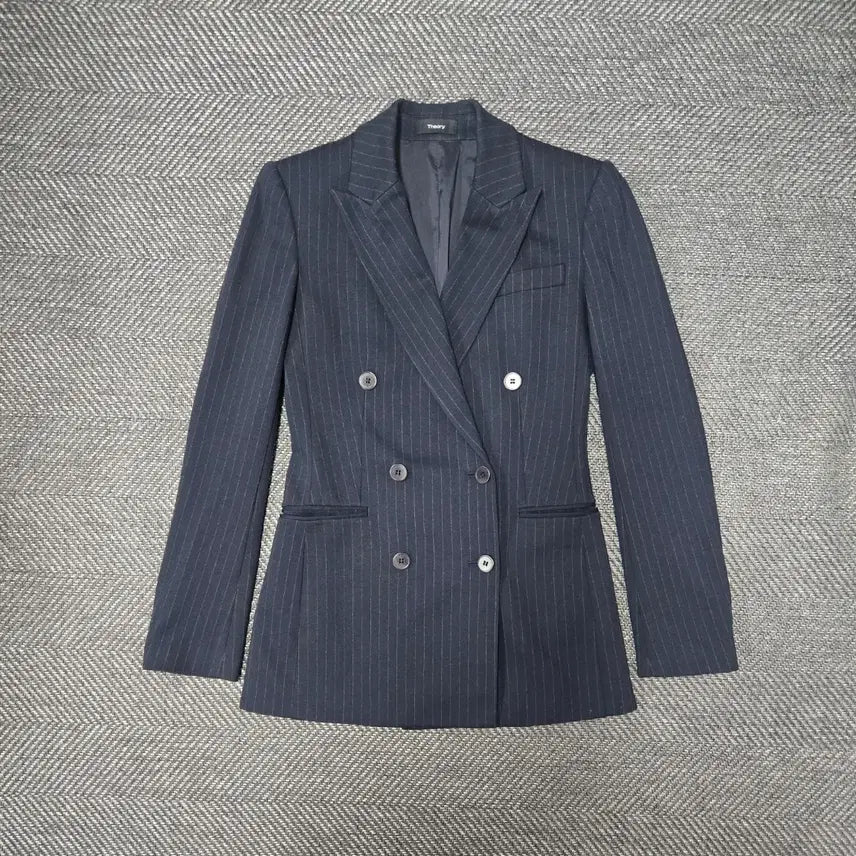 [BUNJANG] Theory Double Button Stripe Blazer Navy Jacket / 띠어리 Theory 스트라이프 더블 버튼 블레이저 네이비 자켓