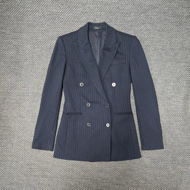 [BUNJANG] Theory Double Button Stripe Blazer Navy Jacket / 띠어리 Theory 스트라이프 더블 버튼 블레이저 네이비 자켓