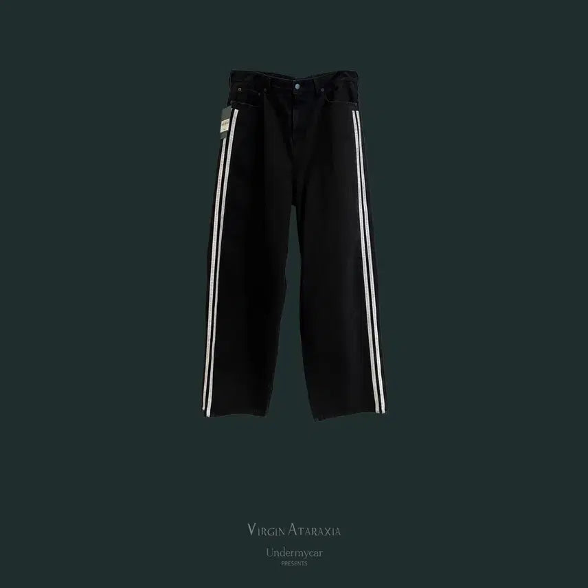 [BUNJANG] Under My Car Double Sided Line Black Washed Baggy Jeans / [새상품/1] 언더마이카 더블 사이드 라인 블랙 워시드 배기진 워시드블랙
