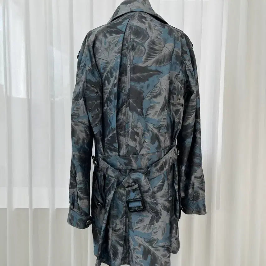 [BUNJANG] Burberry Prosum Leaf Pattern Trench Coat / 버버리 프로섬 블루 그레이 나뭇잎 패턴 트렌치코트 66(L) 정품