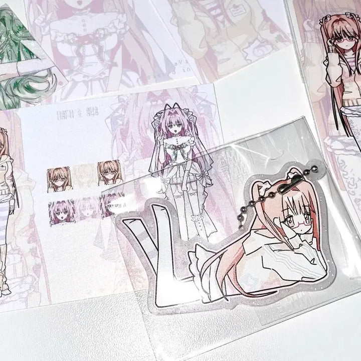 [BUNJANG] Dolguk Nim Acrylic Keyring and Sticker Set / 돌격님 통판 키링 스티커 양도 돌격님 키링 미소녀 키링