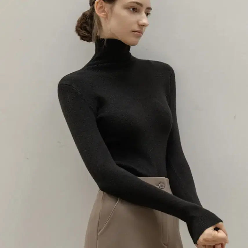 [BUNJANG] Nonenon High Turtleneck Knit - Black / 논앤논 하이 터틀넥 니트 - 블랙