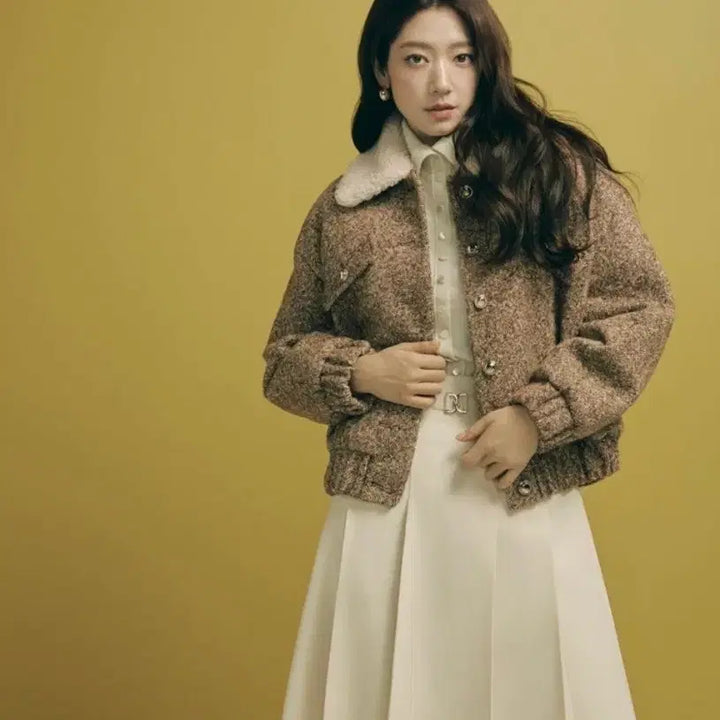 [BUNJANG] Mojo S. Phine Tweed Shearling Collar Jacket 66 / 미착용) 모조에스핀 트위드 양털 카라 자켓 66