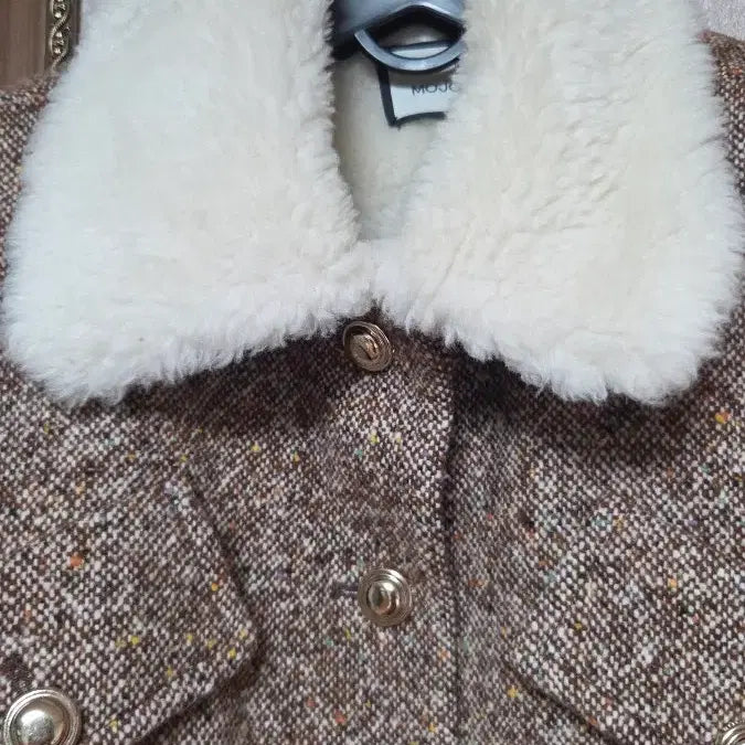 [BUNJANG] Mojo S. Phine Tweed Shearling Collar Jacket 66 / 미착용) 모조에스핀 트위드 양털 카라 자켓 66
