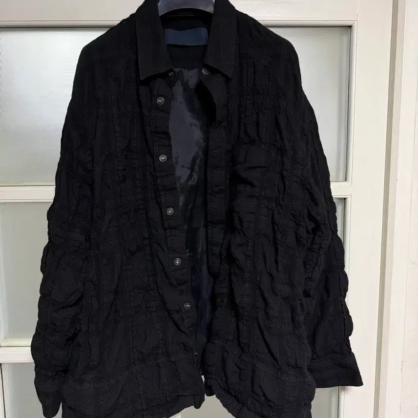 [BUNJANG] Juun.J 25FW Sophie Check Pleated Shirt - Black / 준지 25FW 소피 체크 플리티드 셔츠 - 블랙