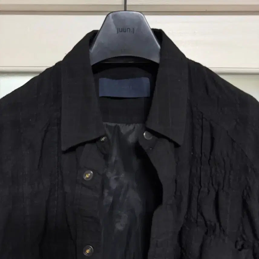 [BUNJANG] Juun.J 25FW Sophie Check Pleated Shirt - Black / 준지 25FW 소피 체크 플리티드 셔츠 - 블랙