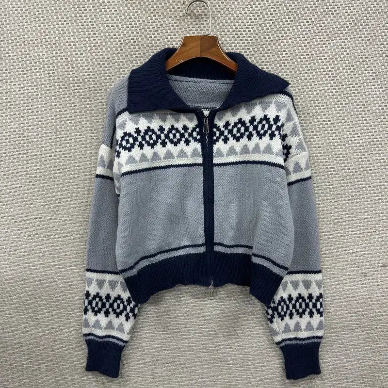 [BUNJANG] Vintage Ethnic Crop Two-Way Knit Zip-Up Cardigan / 빈티지 에스닉 크롭 투웨이 니트 집업 가디건 95 M11168