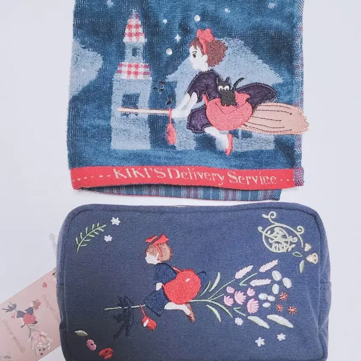[BUNJANG] Kiki's Delivery Service Embroidered Towel & Pouch Large Set / 마녀배달부 키키 자수 타올&자수 파우치 라지 세트 미사용
