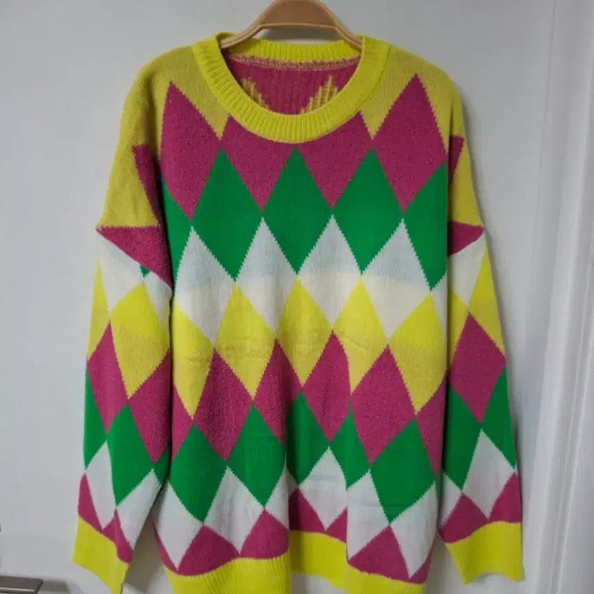 [BUNJANG] Diamond Pattern Knit Sweater (Size 55-77) / 다이아몬드 패턴 니트 스웨터55~77(새상품