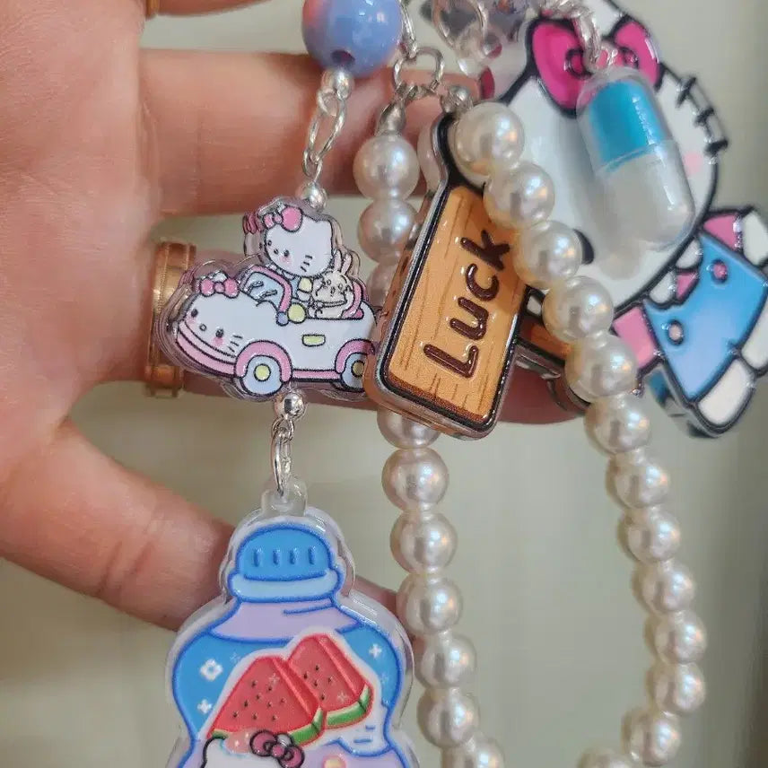 [BUNJANG] Handmade Pearl Kitty Keyring / 키티 진주 키링 / 핸드폰 가방 키링(핸드메이드)
