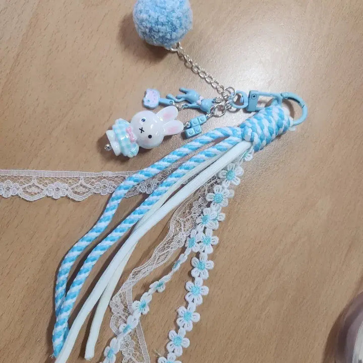 [BUNJANG] Miffy PomPom Keyring/Bag Charm (Handmade) / 미피 피규어 폼폼이 키링/가방고리 하늘색 레이스(핸드메이드)