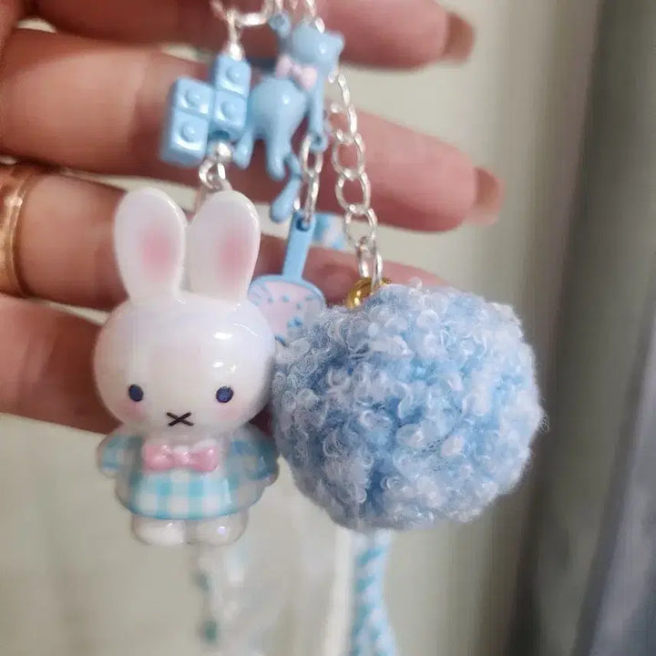 [BUNJANG] Miffy PomPom Keyring/Bag Charm (Handmade) / 미피 피규어 폼폼이 키링/가방고리 하늘색 레이스(핸드메이드)