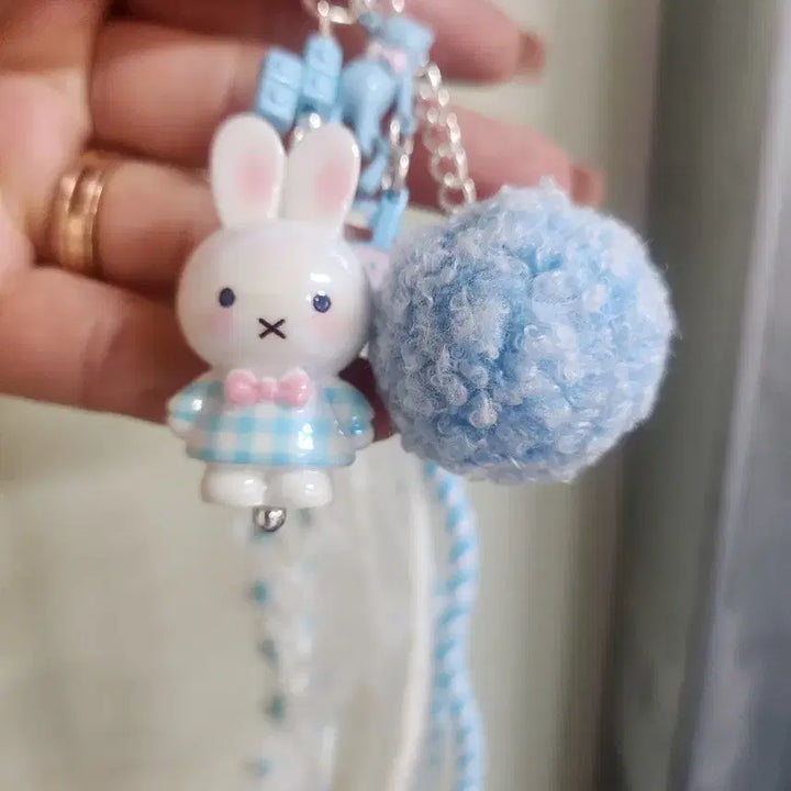 [BUNJANG] Miffy PomPom Keyring/Bag Charm (Handmade) / 미피 피규어 폼폼이 키링/가방고리 하늘색 레이스(핸드메이드)