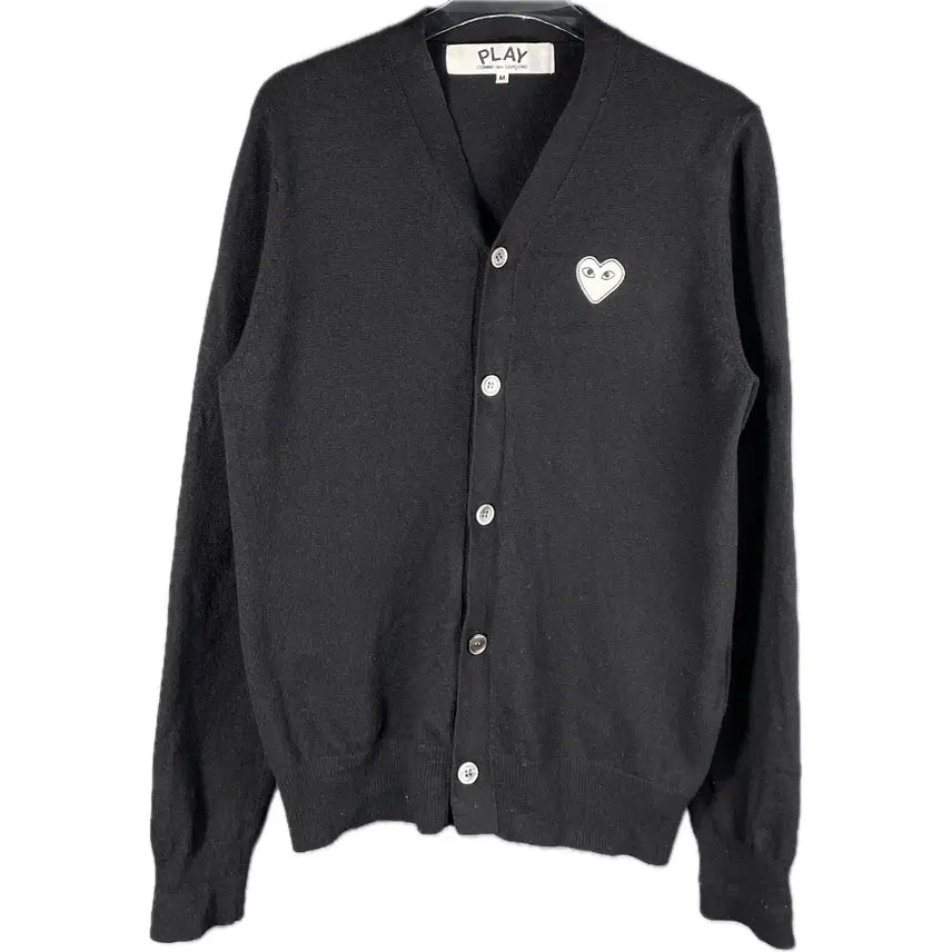 [BUNJANG] Comme des Garcons White Logo Wool Cardigan / [M] 꼼데가르송 화이트 와펜 자수로고 울 가디건