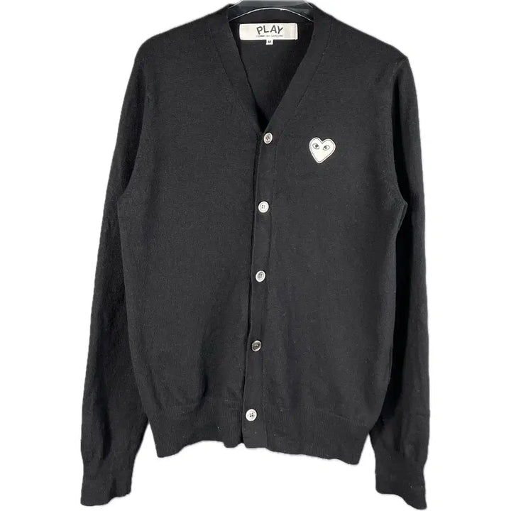 [BUNJANG] Comme des Garcons White Logo Wool Cardigan / [M] 꼼데가르송 화이트 와펜 자수로고 울 가디건
