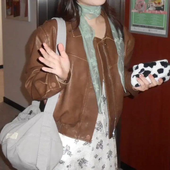 [BUNJANG] Place Studio Vintage Washed Vegan Leather Jacket / 플레이스 스튜디오 빈티지 워싱 비건 레더 자켓