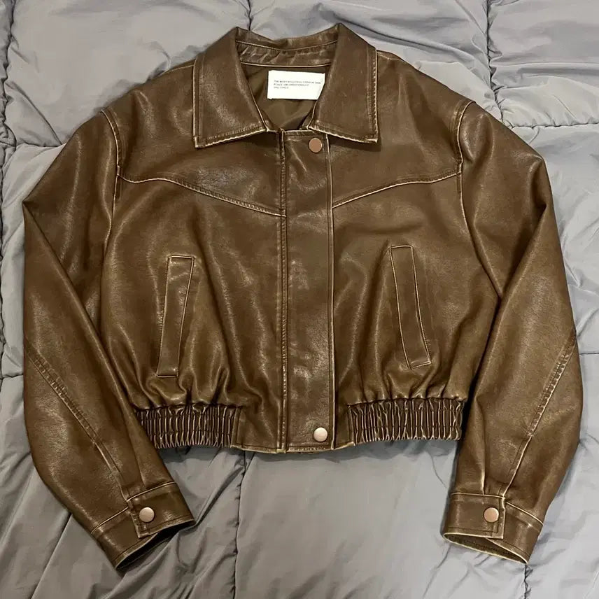 [BUNJANG] Place Studio Vintage Washed Vegan Leather Jacket / 플레이스 스튜디오 빈티지 워싱 비건 레더 자켓