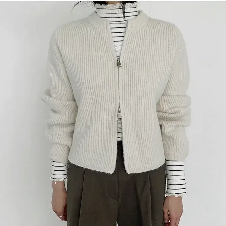 [BUNJANG] From Beginning Two-Way Zip-Up Cardigan Ivory / 프롬비기닝 골지니트 투웨이집업가디건 니트가디건 아이보리