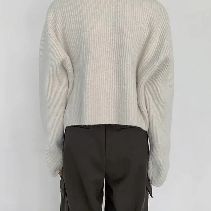 [BUNJANG] From Beginning Two-Way Zip-Up Cardigan Ivory / 프롬비기닝 골지니트 투웨이집업가디건 니트가디건 아이보리