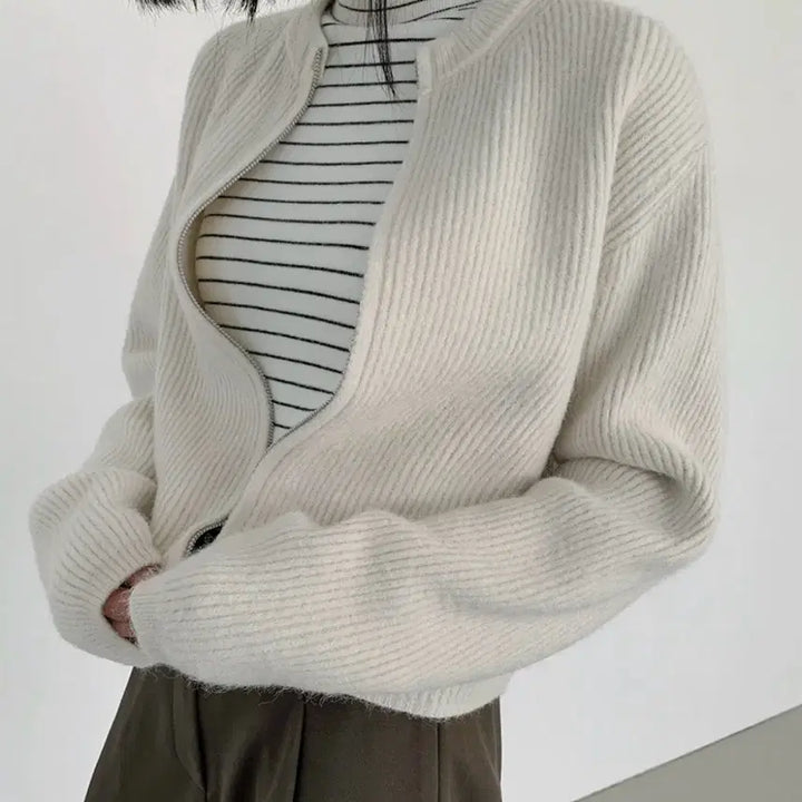 [BUNJANG] From Beginning Two-Way Zip-Up Cardigan Ivory / 프롬비기닝 골지니트 투웨이집업가디건 니트가디건 아이보리