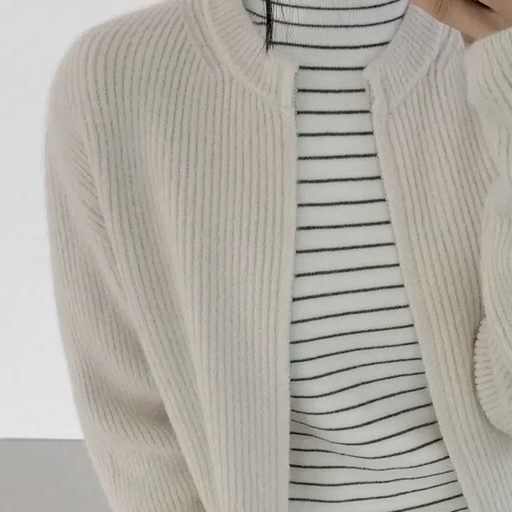 [BUNJANG] From Beginning Two-Way Zip-Up Cardigan Ivory / 프롬비기닝 골지니트 투웨이집업가디건 니트가디건 아이보리