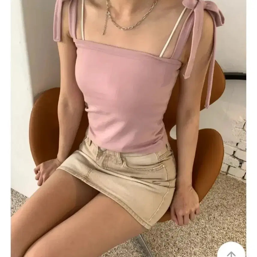 [BUNJANG] Ribbon Square Neck Crop Cami Top / 리본 스퀘어넥 끈 크롭 나시 (발레코어룩)