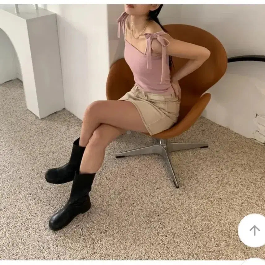 [BUNJANG] Ribbon Square Neck Crop Cami Top / 리본 스퀘어넥 끈 크롭 나시 (발레코어룩)