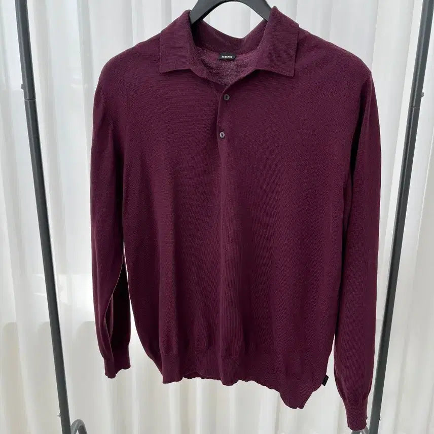 [BUNJANG] BOSS Burgundy Knit Long Sleeve Polo Shirt / BOSS 버건디 니트 롱슬리브 폴로티