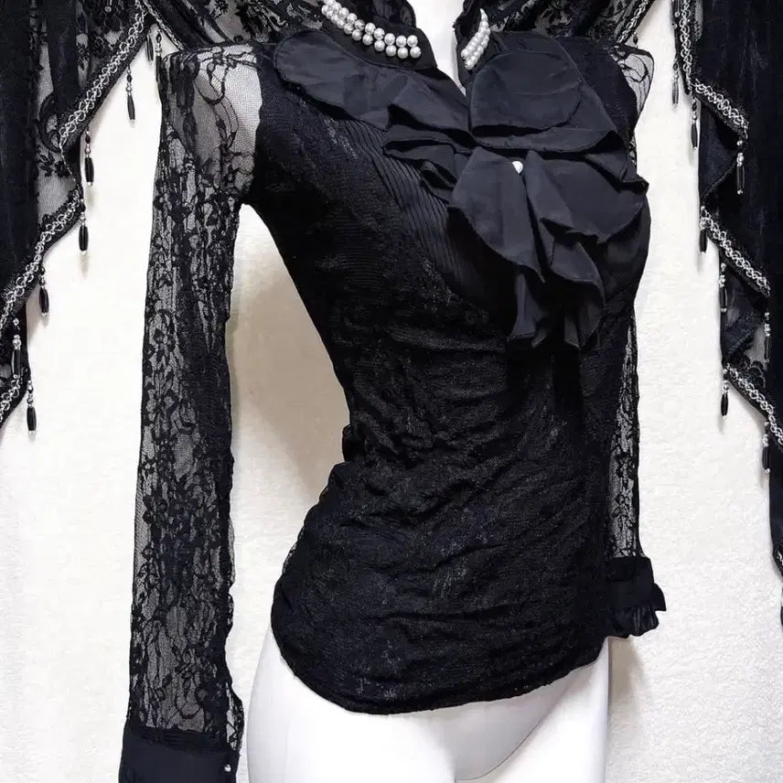 [BUNJANG] Romantic Gothic Lace See-through Blouse / 로맨틱고딕 고스로리 펑크 레이스 시스루 블라우스 로걀탑 오네갸루 공겜