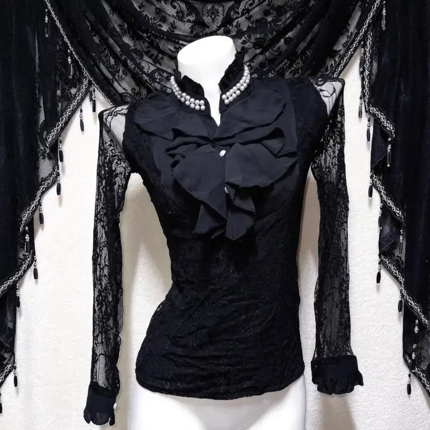 [BUNJANG] Romantic Gothic Lace See-through Blouse / 로맨틱고딕 고스로리 펑크 레이스 시스루 블라우스 로걀탑 오네갸루 공겜